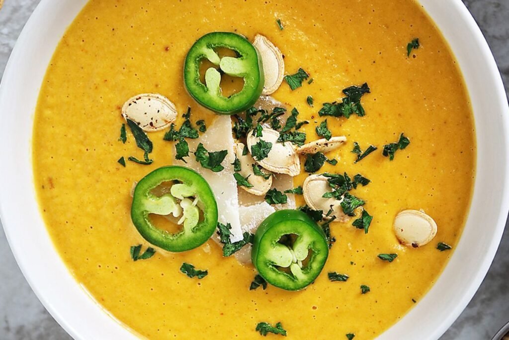Harissa Pumpkin Soup with Leftover Pumpkin Guts